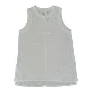 Lululemon White Athletic Tank Muscle Long Line Crew Neck‎ Women's Size 8 Sheer